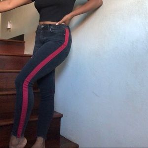 Black Skinny Jeans W/ Red Stripe 🚩